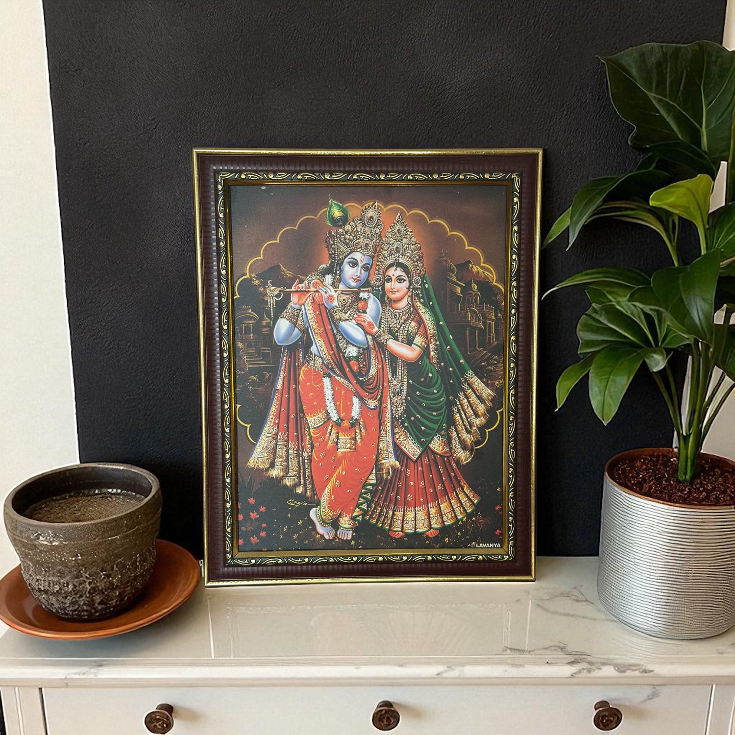 Framed Krishna & Radha Art – 35 × 27.5 cm