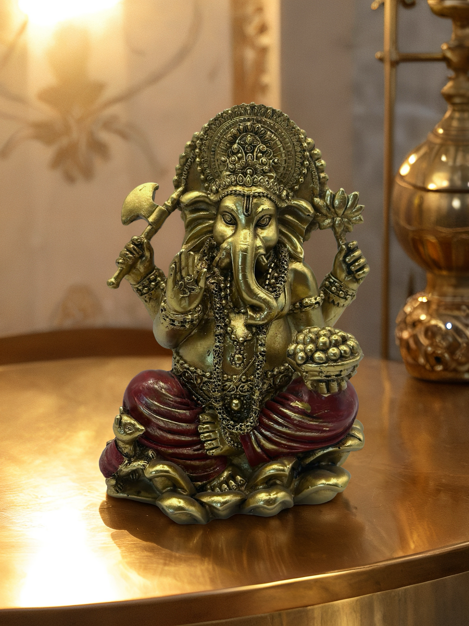 Gold & Red Ganesh Statue 16cm