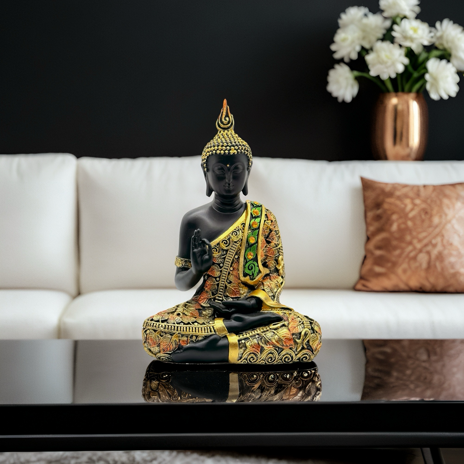 Black & Orange Gold Thai Buddha statue- Meditation