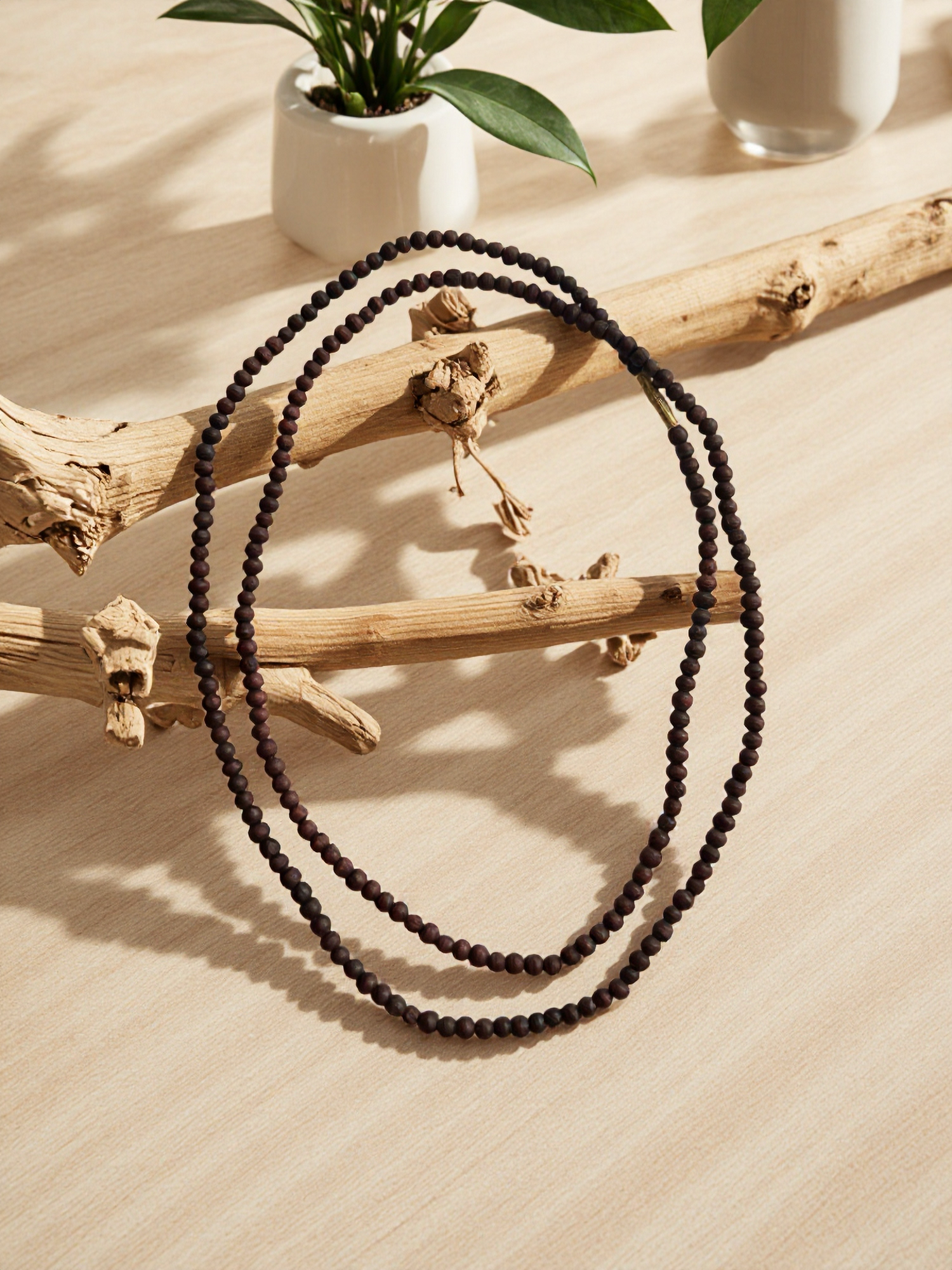 Two-Round Tulsi Kanthi Mala Necklace – Dark Brown (4mm)