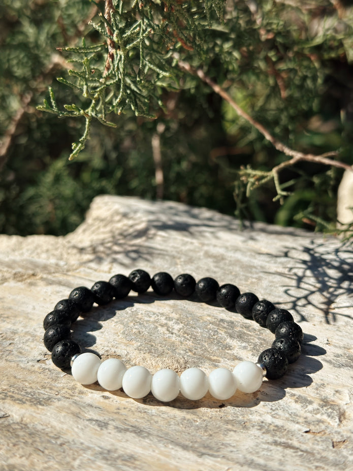 Black Lava & White Agate Bracelet- Emocional balance(AAA grade)