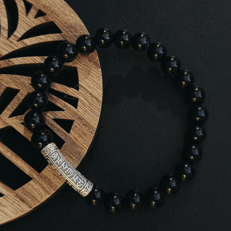 Melnā oniksa rokassprādze ar 999 Sudraba Tibetas Mantru (AAA grade)