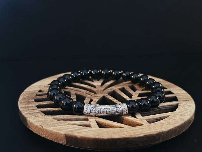 Black Onyx Bracelet with 999 Silver Tibetan Mantra(AAA grade)