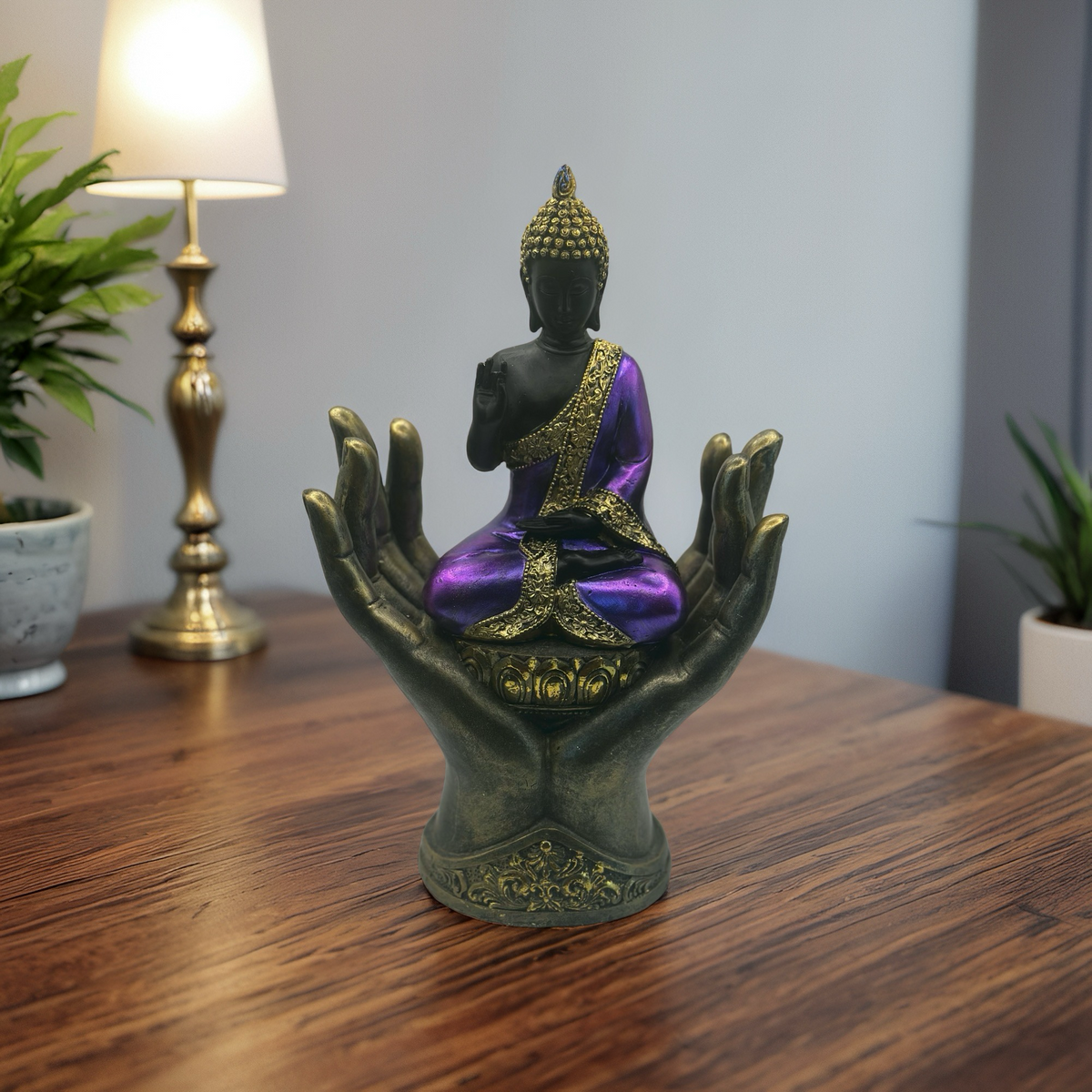 Purple & Black Thai Buddha statue in Hands