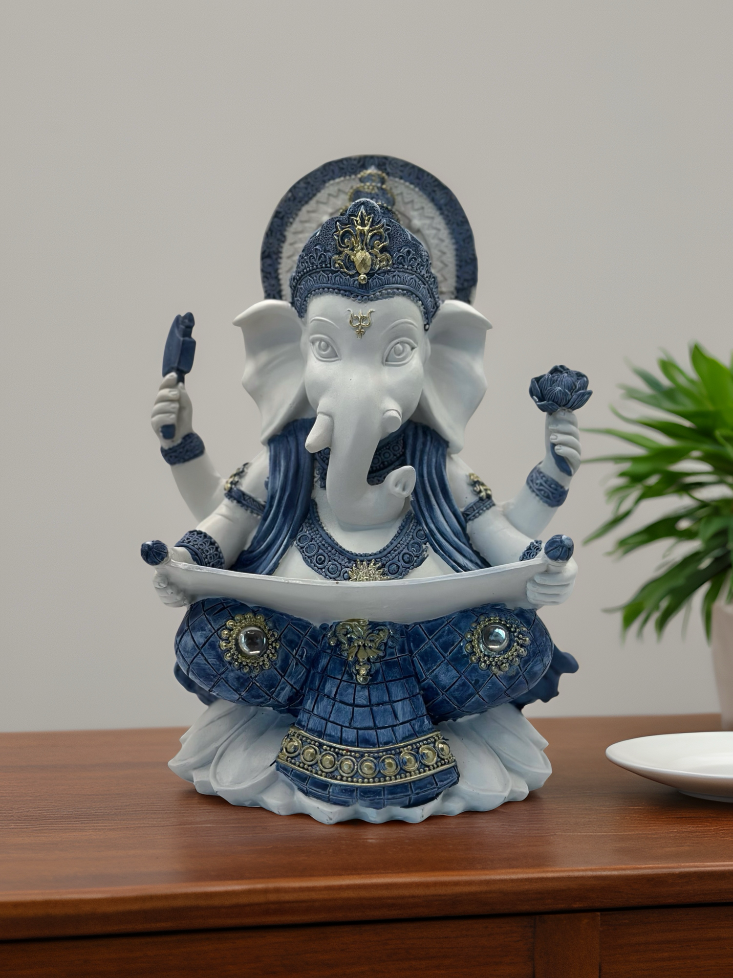 White & Blue Ganesh statue- Knowledge