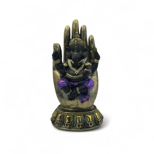 Purple, Gold & Black Ganesh statue in hand