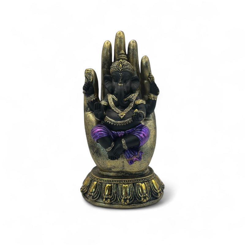 Purple, Gold & Black Ganesh statue in hand