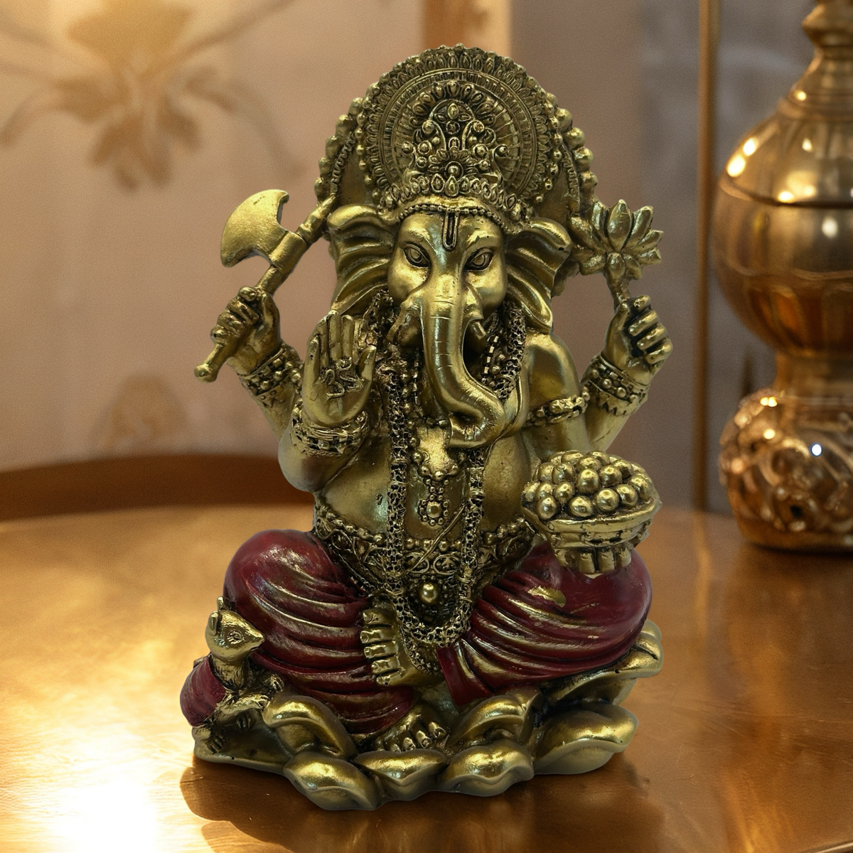 Gold & Red Ganesh Statue 16cm