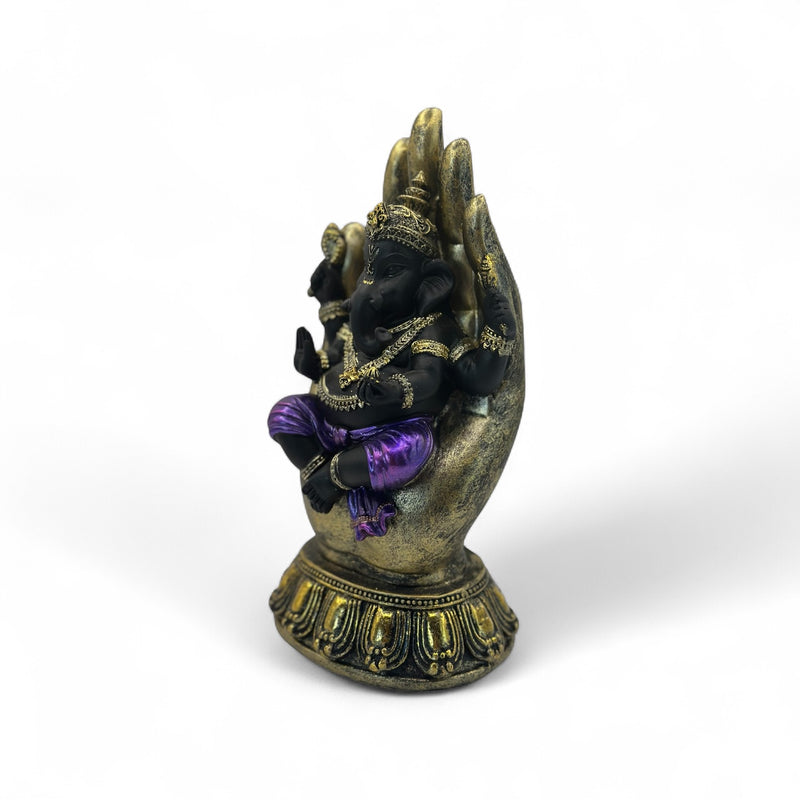 Purple, Gold & Black Ganesh statue in hand