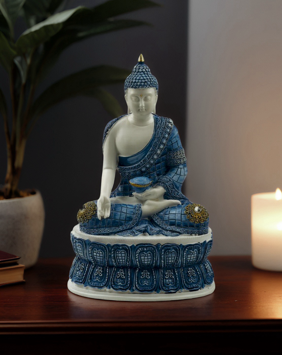 White & Blue Thai Buddha statue-Lotus