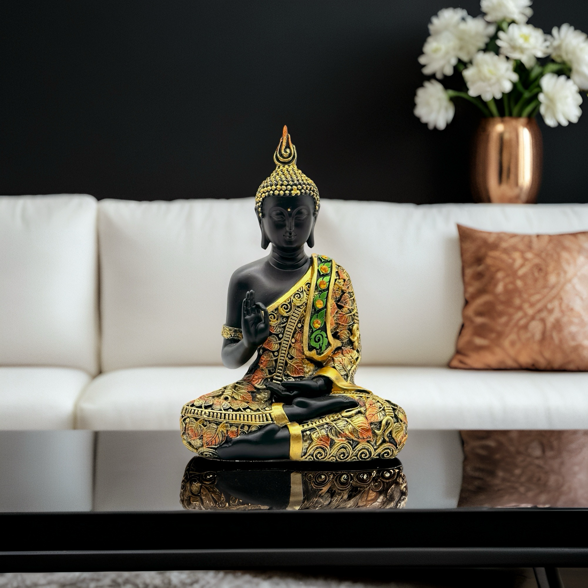 Black & Orange Gold Thai Buddha statue- Meditation