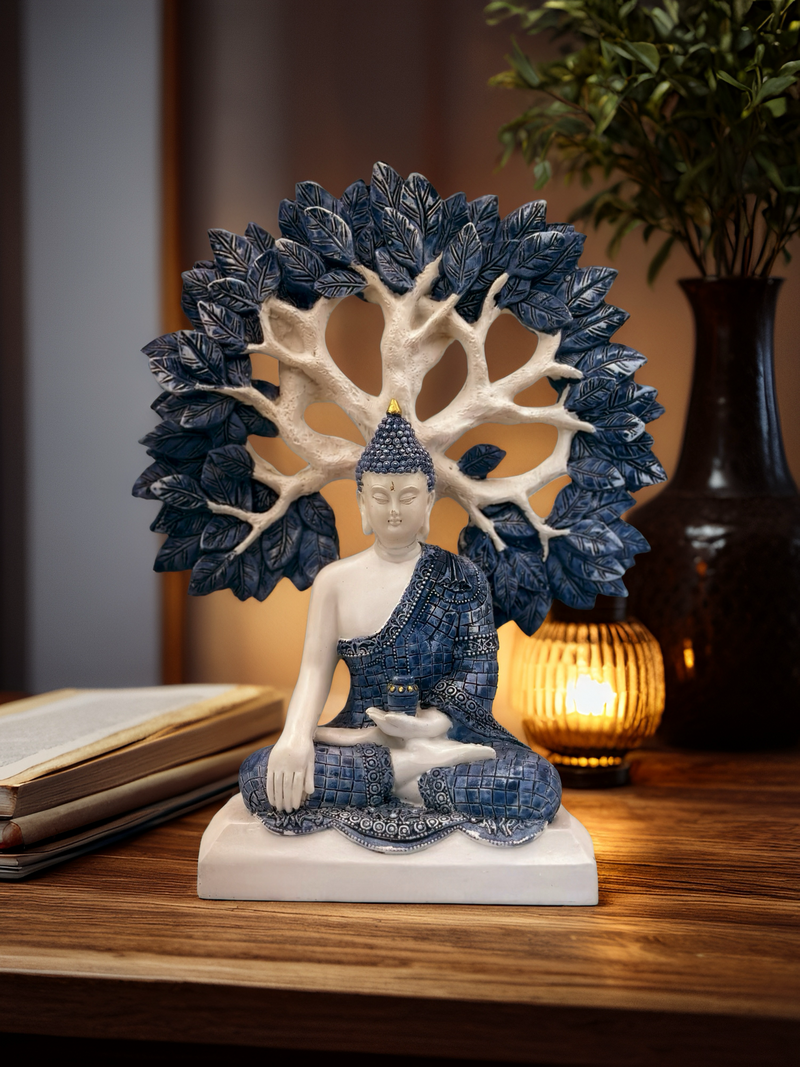 White & Blue Thai Buddha statue-Tree of Life