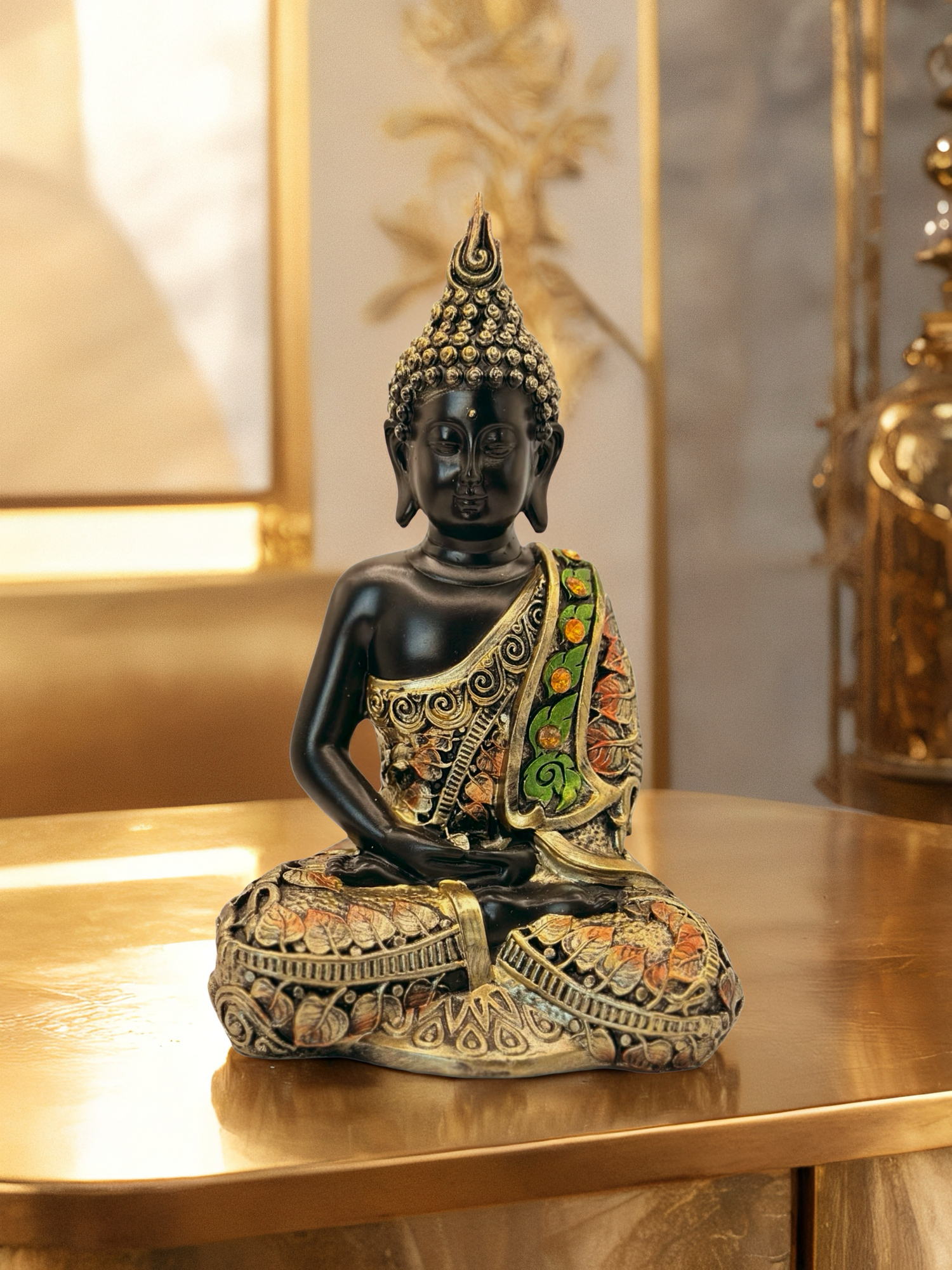 Black & Orange Gold Thai Buddha statue-Contemplation