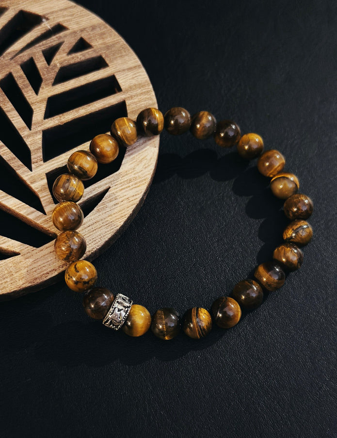 Tiger Eye bracelet with 925 silver Tibetan Mantra( AAA grade)