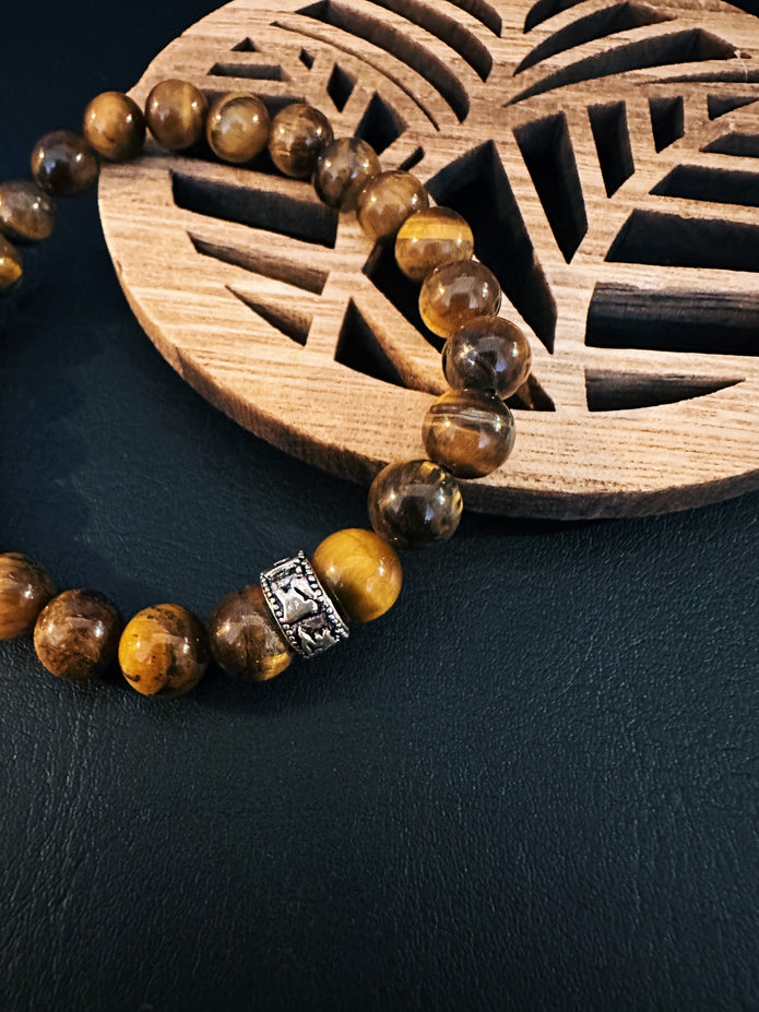 Tiger Eye bracelet with 925 silver Tibetan Mantra( AAA grade)