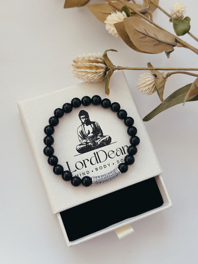 Black Onyx Bracelet with 999 Silver Tibetan Mantra(AAA grade)