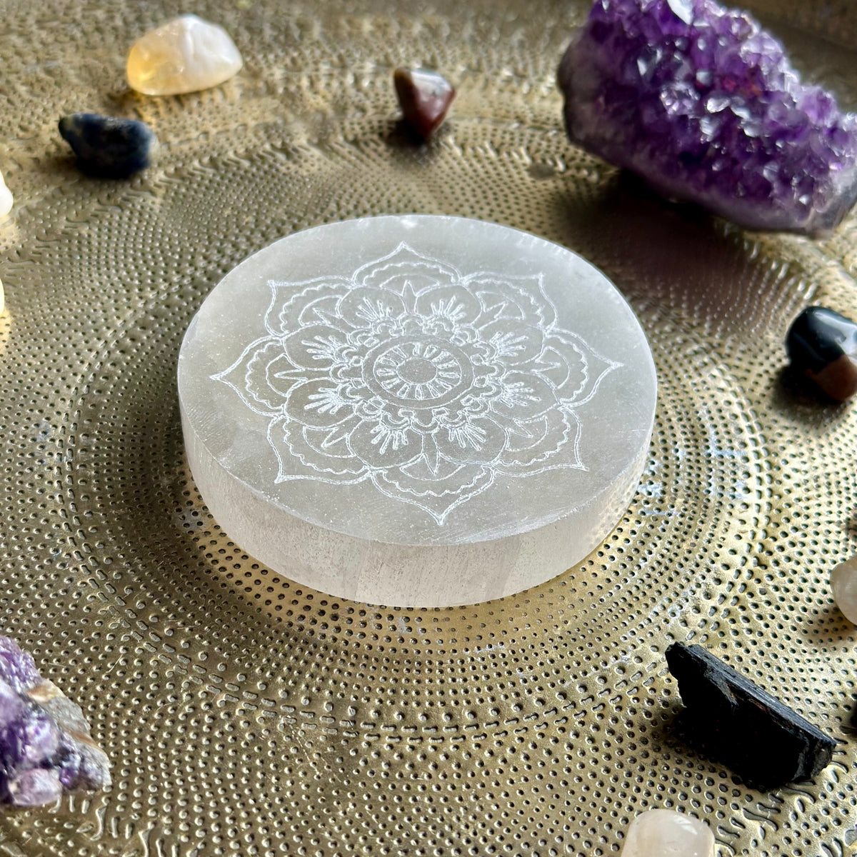 Selenite Charging Plate – Mandala Design 8cm