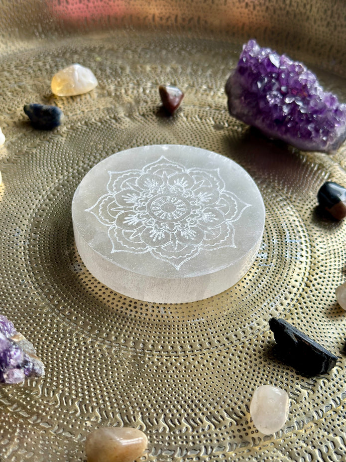 Selenite Charging Plate – Mandala Design 8cm