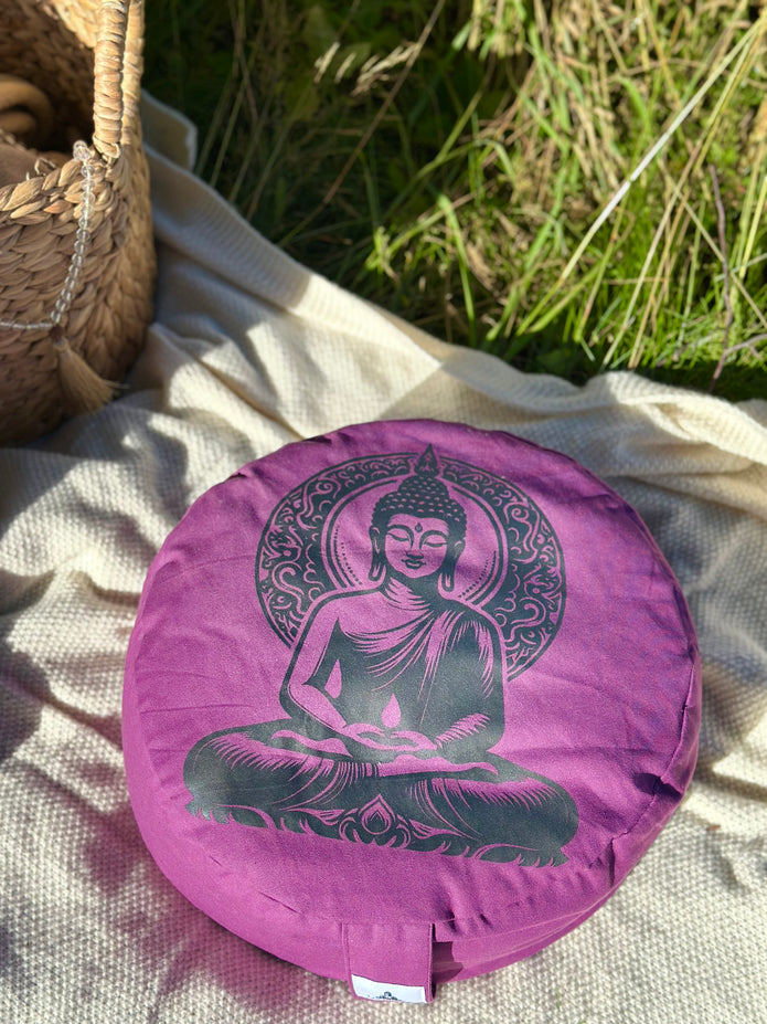 Meditation cushion with buckwheat hull filling- Buddha