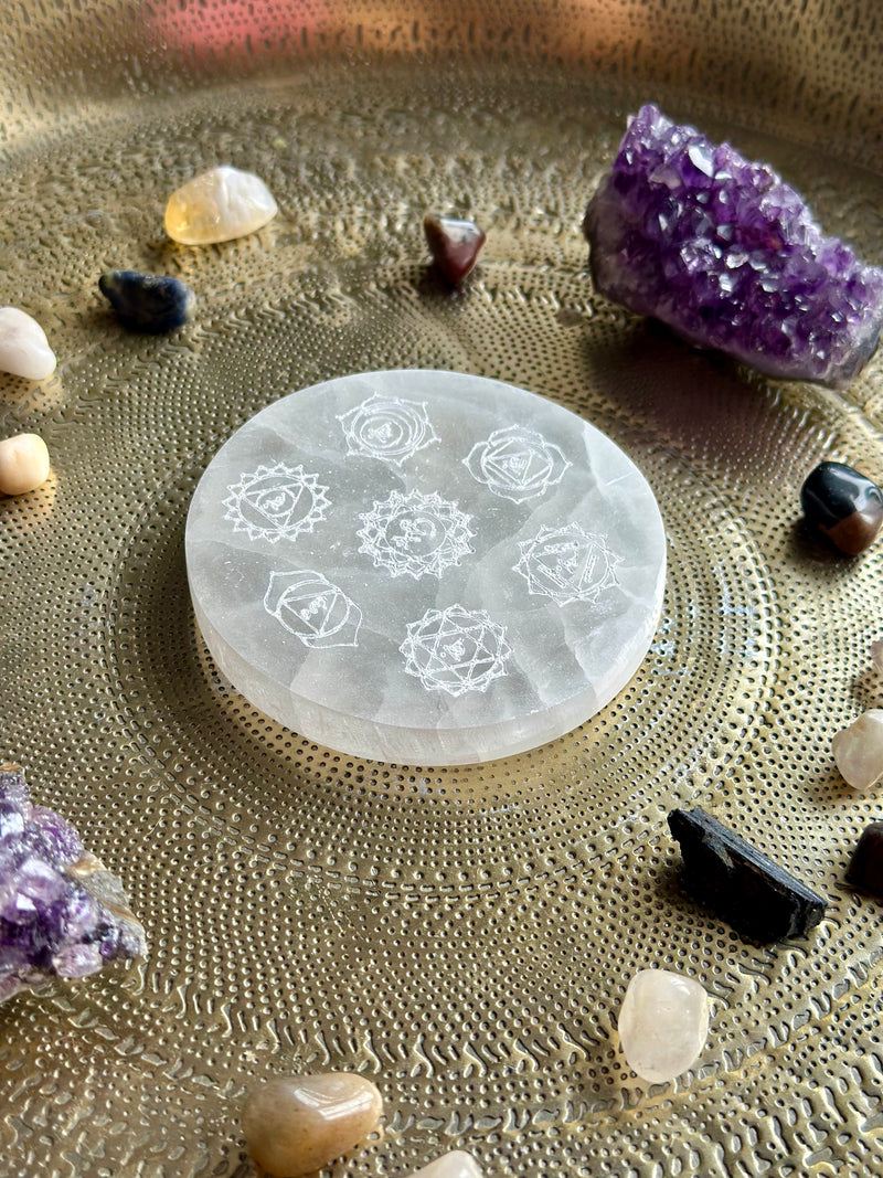 Selenite Charging Plate – Chakra Design 8cm