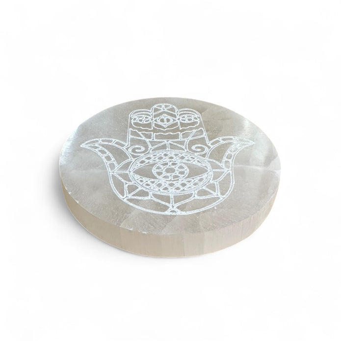Selenite Charging Plate – Hamsa Design 10cm