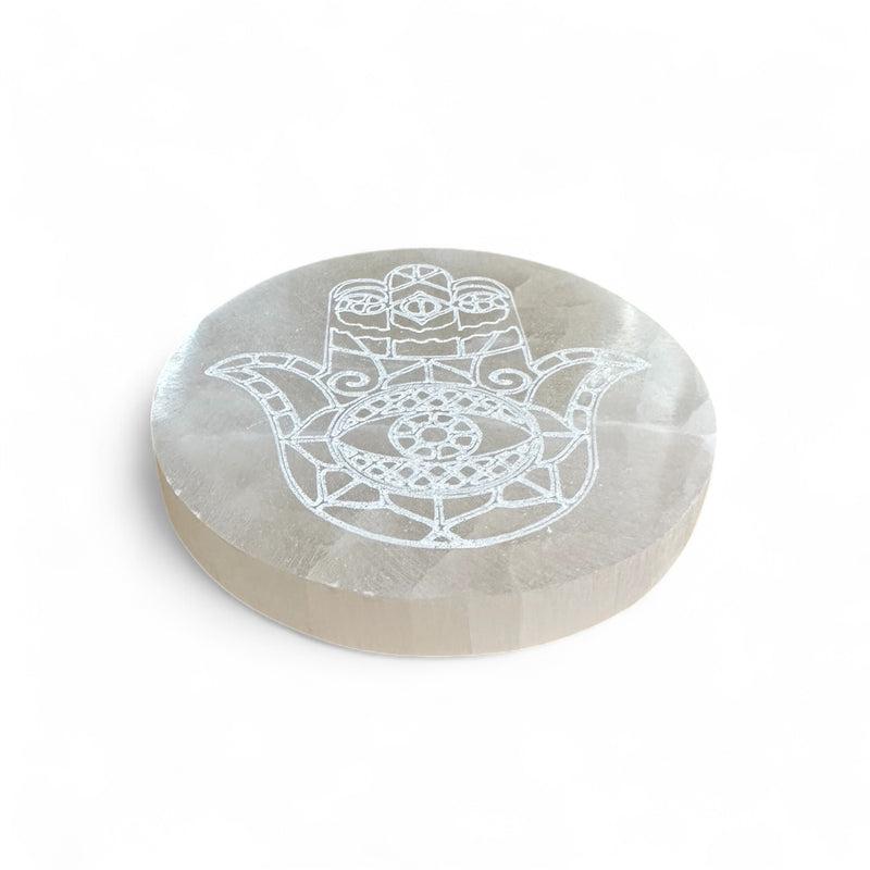 Selenite Charging Plate – Hamsa Design 10cm