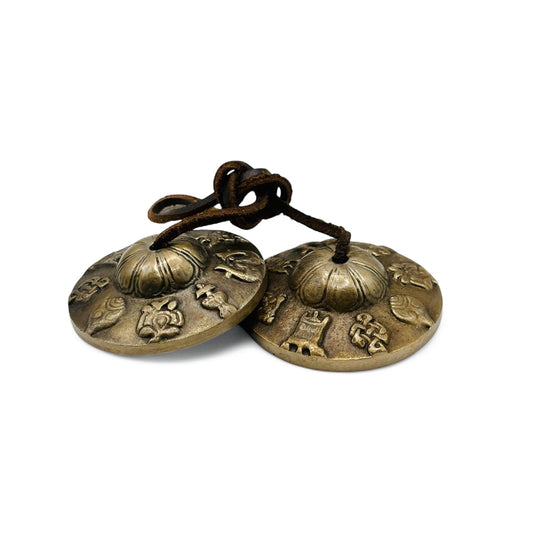 Tingsha Cymbals – 8 Auspicious Symbols of Prosperity, 7.5cm
