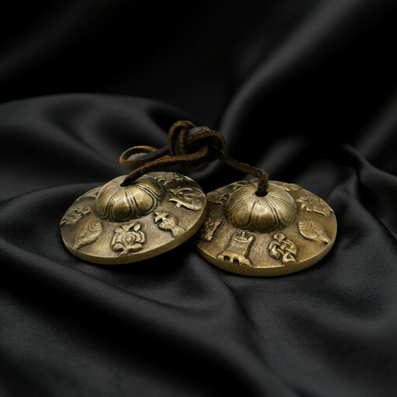 Tingsha Cymbals – 8 Auspicious Symbols of Prosperity, 7.5cm