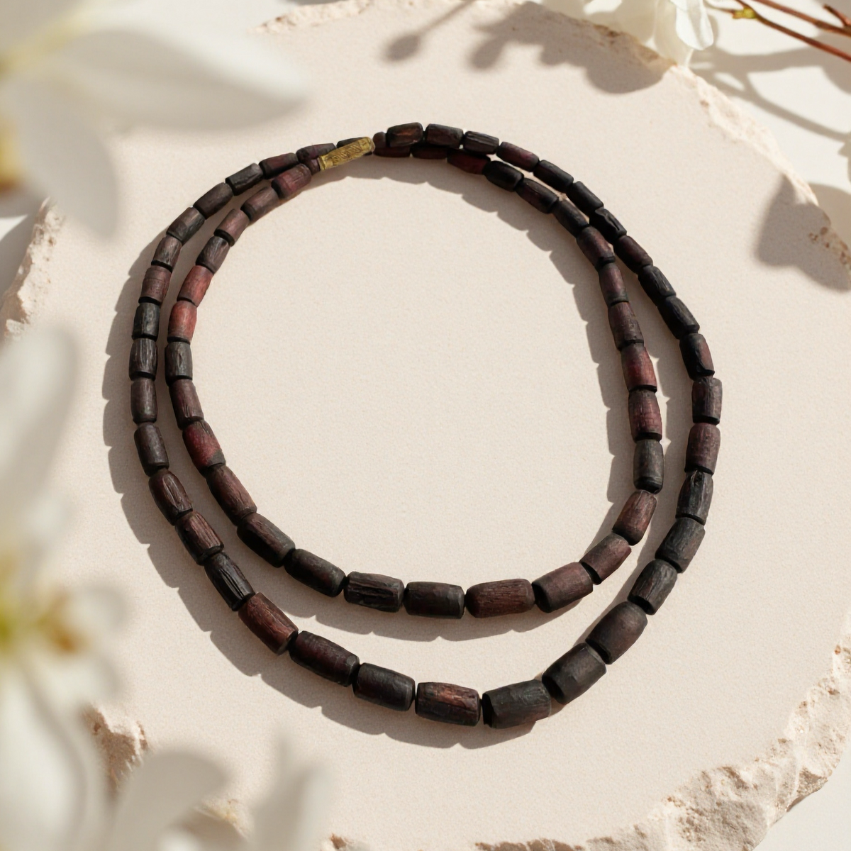 Two-Round Tulsi Kanthi Mala Necklace-Dark brown(7mm)