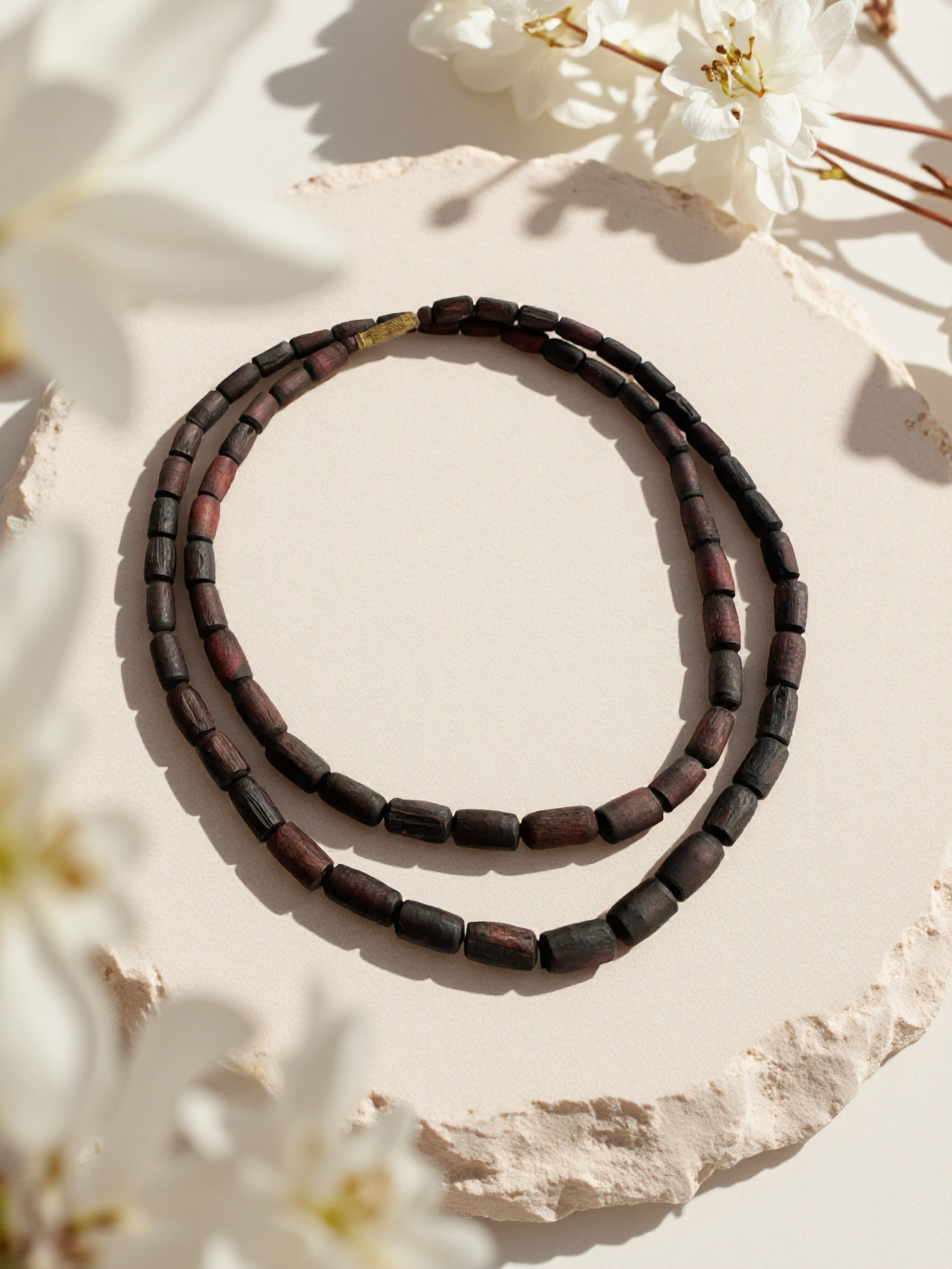 Two-Round Tulsi Kanthi Mala Necklace-Dark brown(7mm)