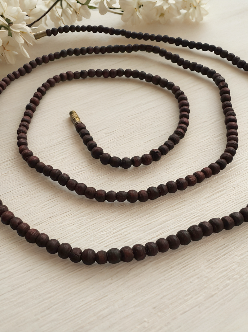 Two-Round Tulsi Kanthi Mala Necklace – Dark Brown (4mm)