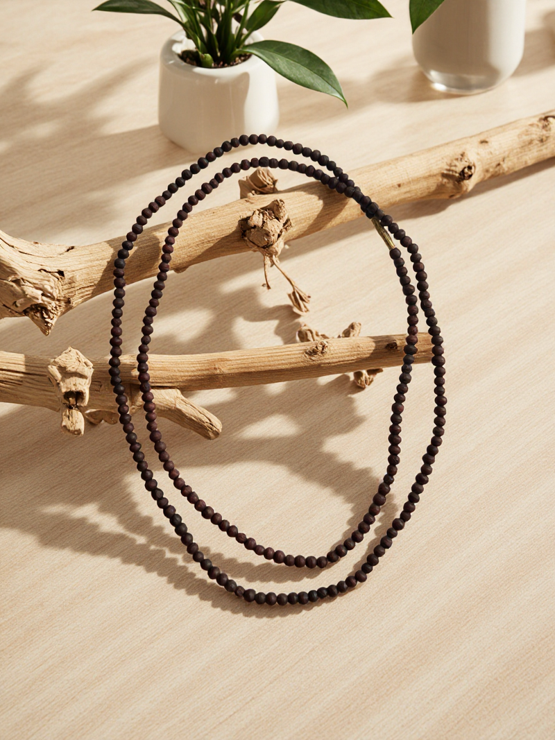 Two-Round Tulsi Kanthi Mala Necklace – Dark Brown (4mm)