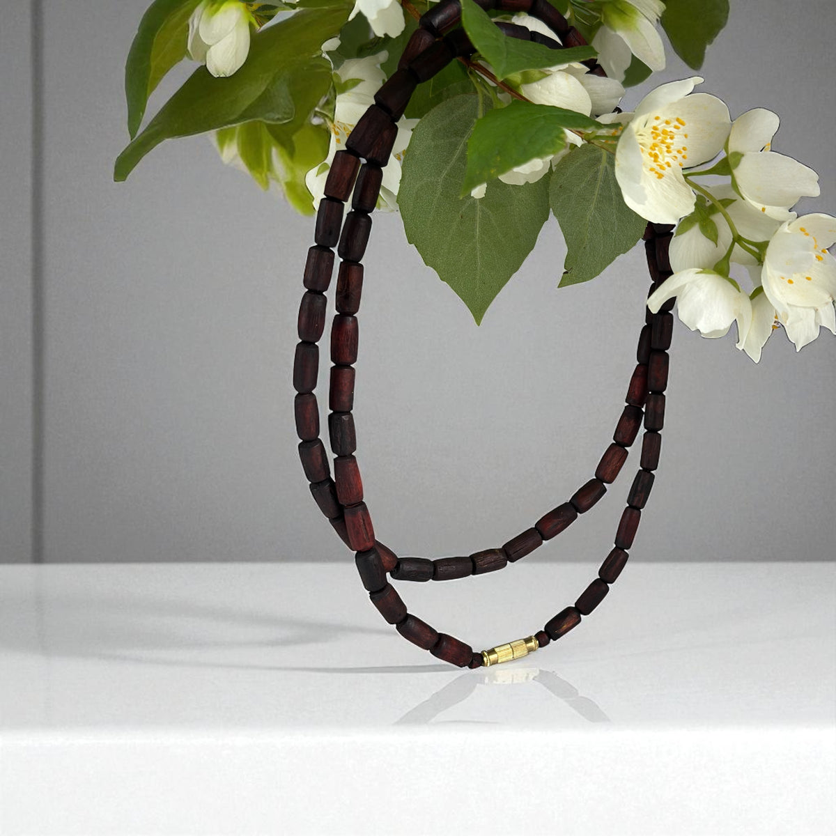 Two-Round Tulsi Kanthi Mala Necklace-Dark brown(7mm)